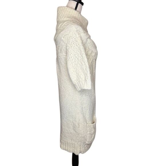 Free People Ivory Chunky Cable Knit Short Sleeve Long Sweater Size S Boho - Picture 2 of 15